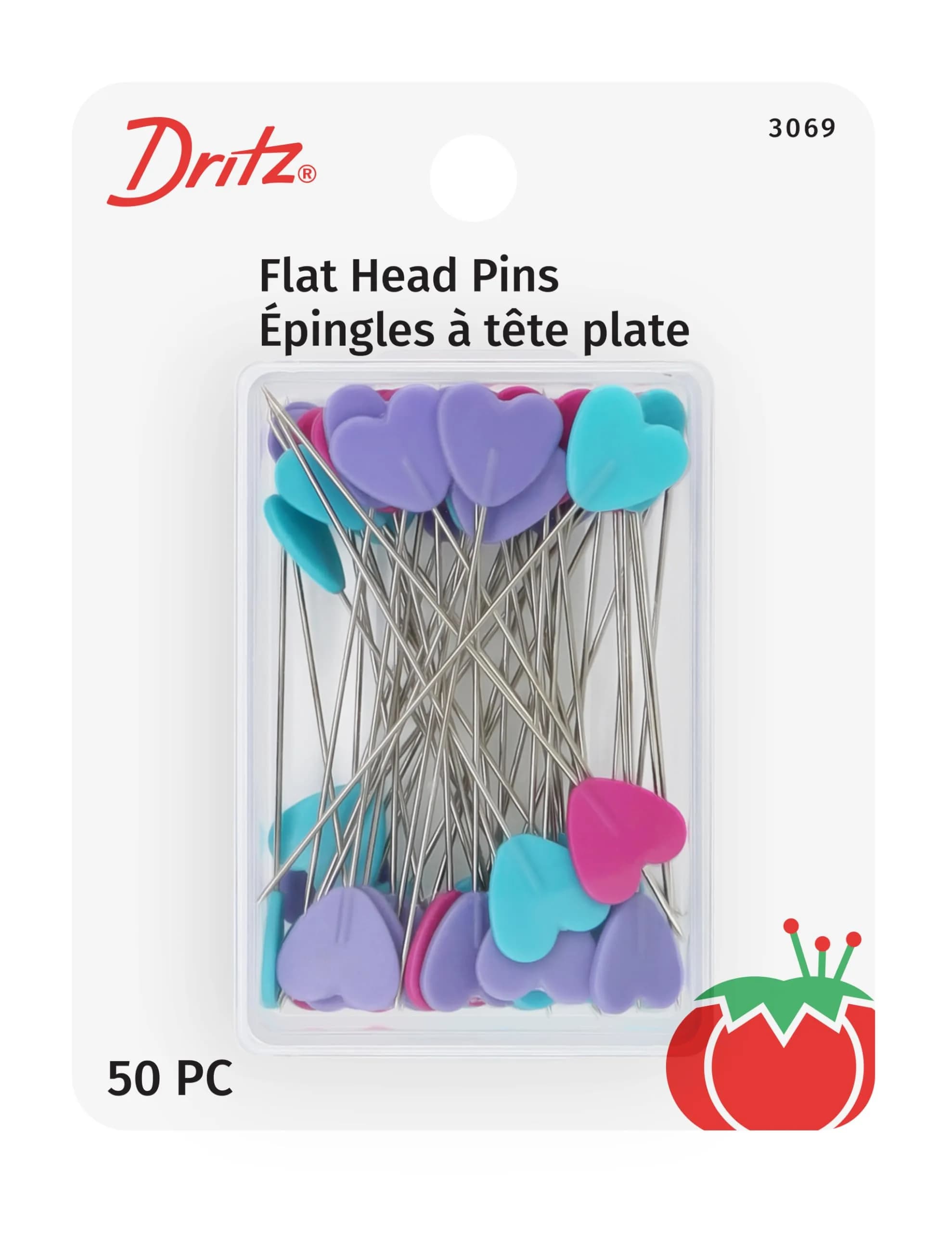 Dritz Decorative Flat Head Pins 2-Inch (50 mm) | Heart-Shaped Pins for Crafts - main product image
