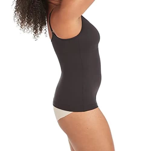 Maidenform Long Length Cami, Firm Control Microfiber Shaping Tank Top, Black, Medium US | Smooths from hips to bust thumbnail 3