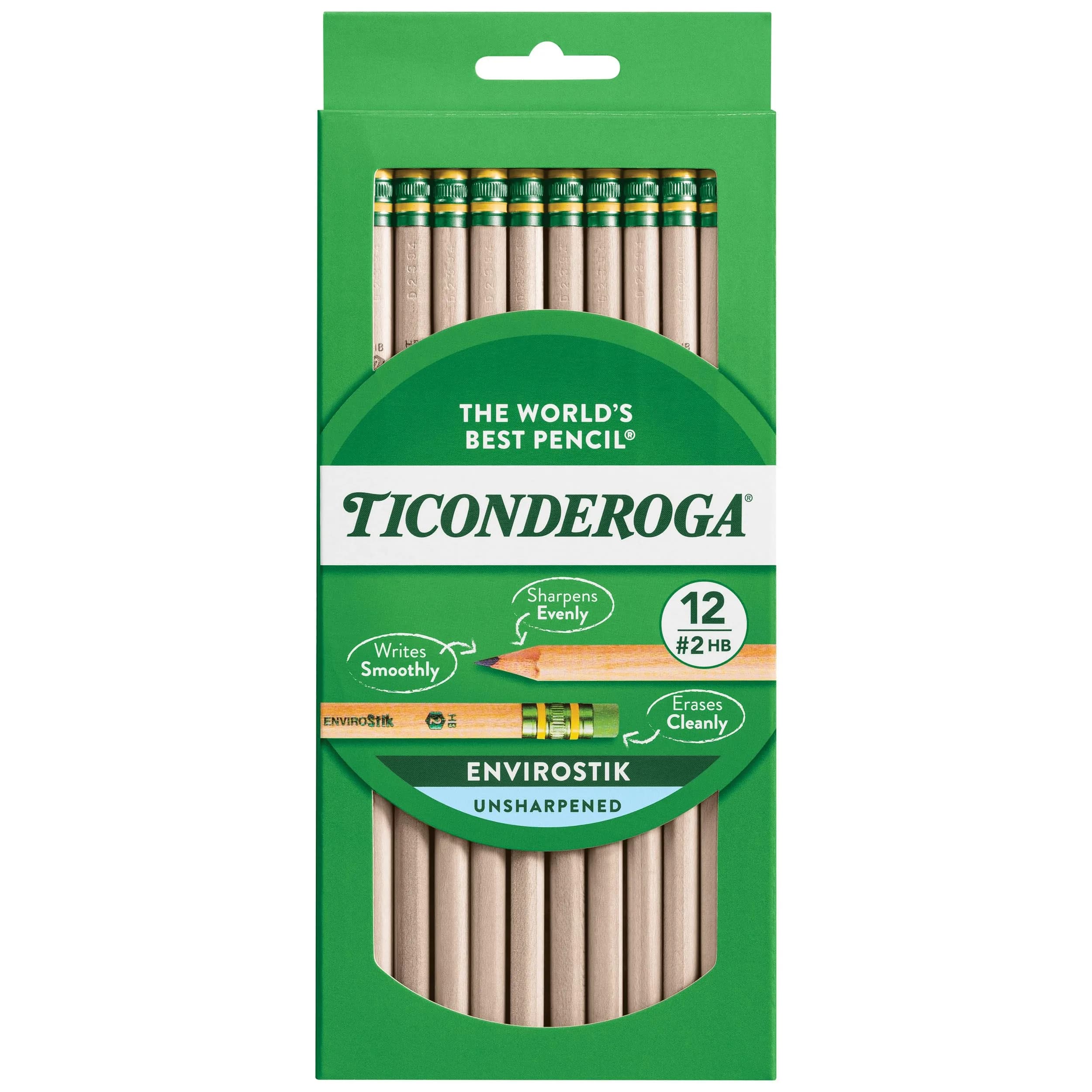 Ticonderoga Envirostik Wood-Cased Pencils #2 HB Soft Natural 12 Count | Smooth Writing & Clean Corrections - main product image
