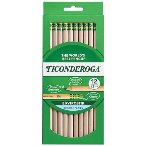 Ticonderoga Envirostik Wood-Cased Pencils #2 HB Soft Natural 12 Count | Smooth Writing & Clean Corrections thumbnail 1