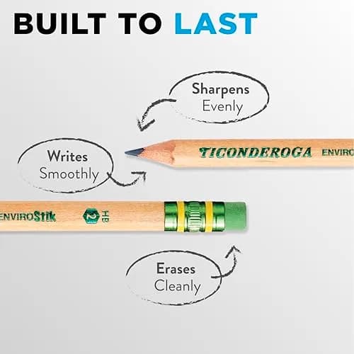 Ticonderoga Envirostik Wood-Cased Pencils #2 HB Soft Natural 12 Count | Smooth Writing & Clean Corrections thumbnail 4