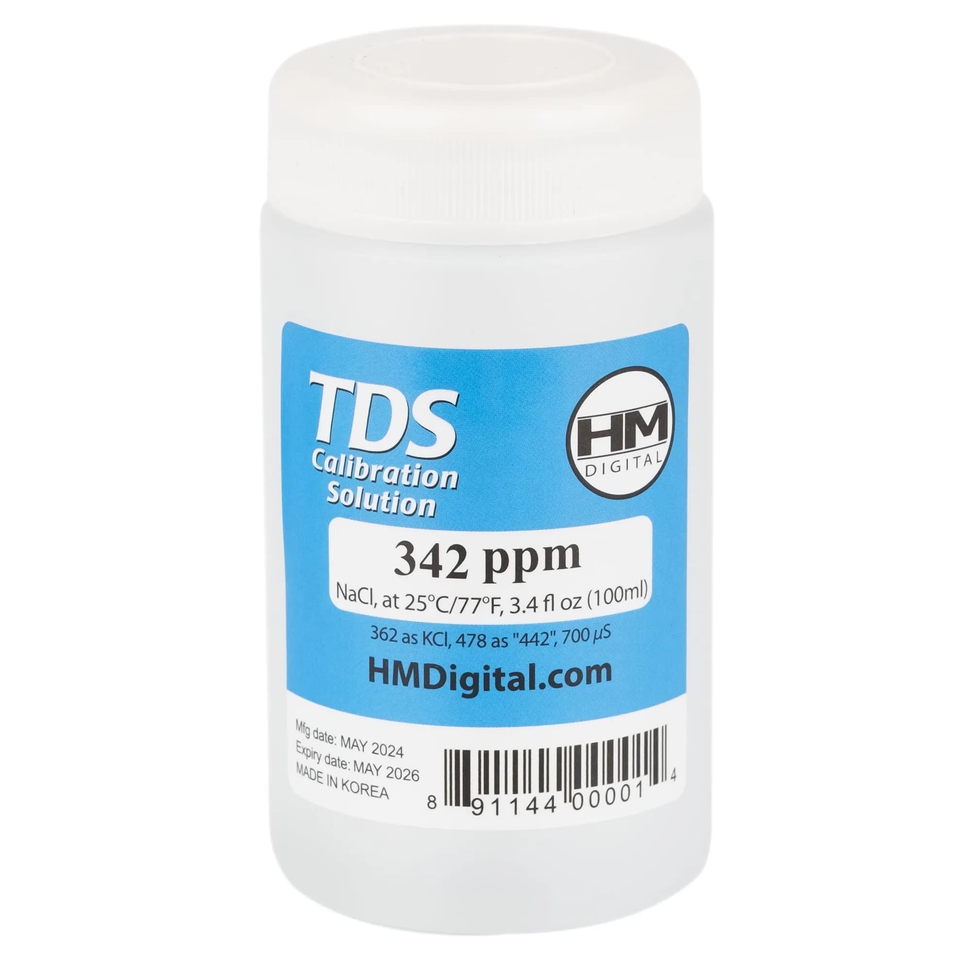 HM Digital C342 TDS and EC Calibration Solution 90ml (3 fl oz) | Lab-Grade NaCl Solution for Accurate Meter Calibration