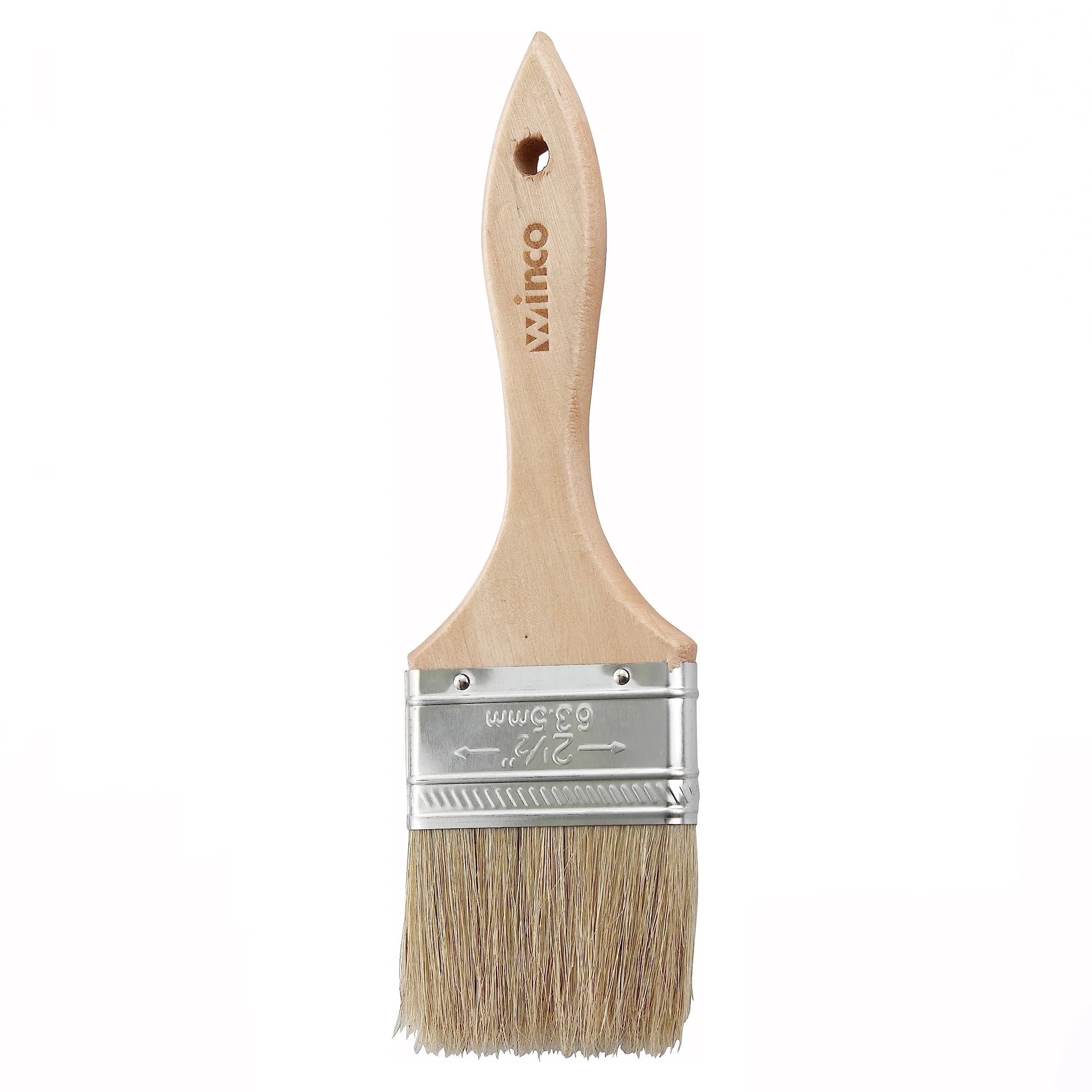 Winco 2.5 inch Boar Bristle Pastry Brush | 6.35 cm flat bristle, 14 cm wooden handle - main product image