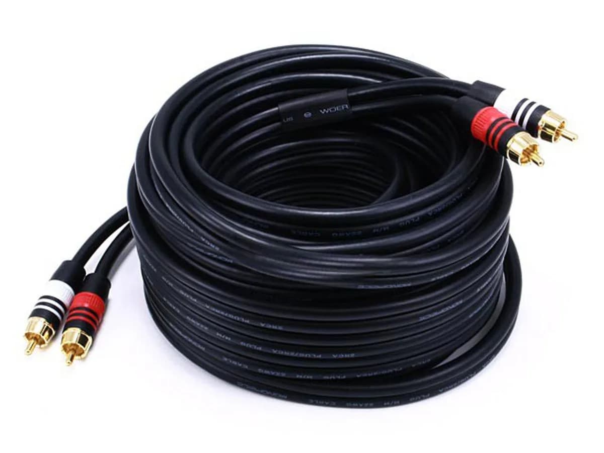 Monoprice Premium Two-Channel Audio Cable - 35 Feet - Black | 2 RCA Plug to 2 RCA Plug 22AWG - main product image