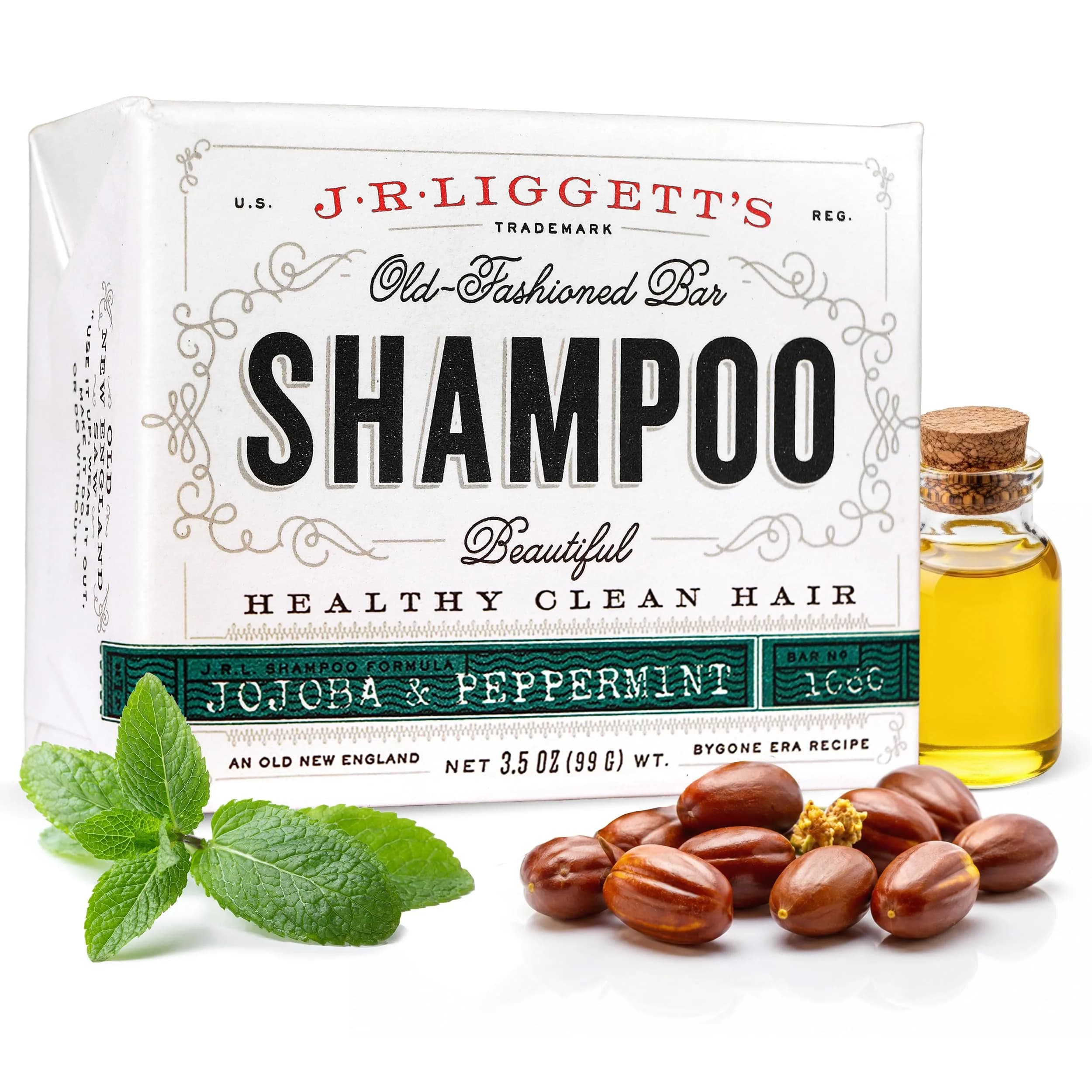 J.R.LIGGETT'S Jojoba & Peppermint Shampoo Bar 100g (3.5 oz) | Natural Vegan Formula for Healthy Hair — Jojoba & Peppermint