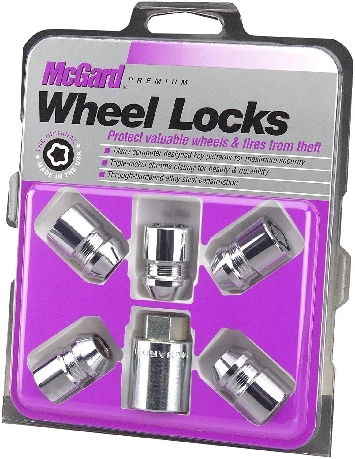 McGard Wheel Locks 24554 Chrome Cone Seat Set of 5 | OEM-Quality Security - main product image