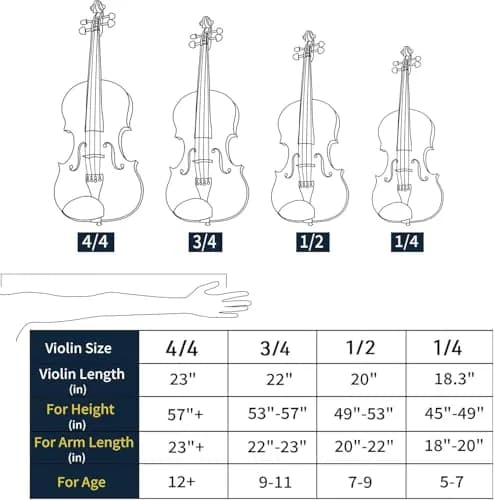 Mendini by Cecilio 1/4 Violin Set with Case, Bow, Rosin, Shoulder Rest & Extra Strings | Hand Carved Solid Wood Beginner Violin Kit thumbnail 8