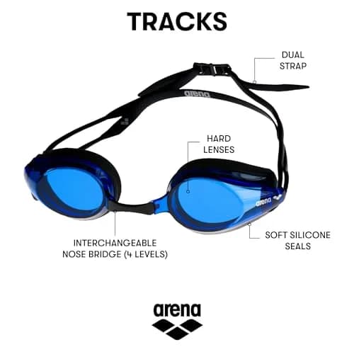 ARENA Tracks Unisex Adult Racing Swim Goggles FINA-Approved Anti-Fog Non-Mirror Lens, Black/Blue/Black | Competitive Swimming Gear thumbnail 2