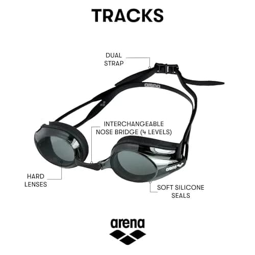 ARENA Tracks Unisex Adult Racing Swim Goggles FINA-Approved Anti-Fog Coated Non-Mirror Lens, Black/Smoke/Black | Competitive Swimming Essential thumbnail 2
