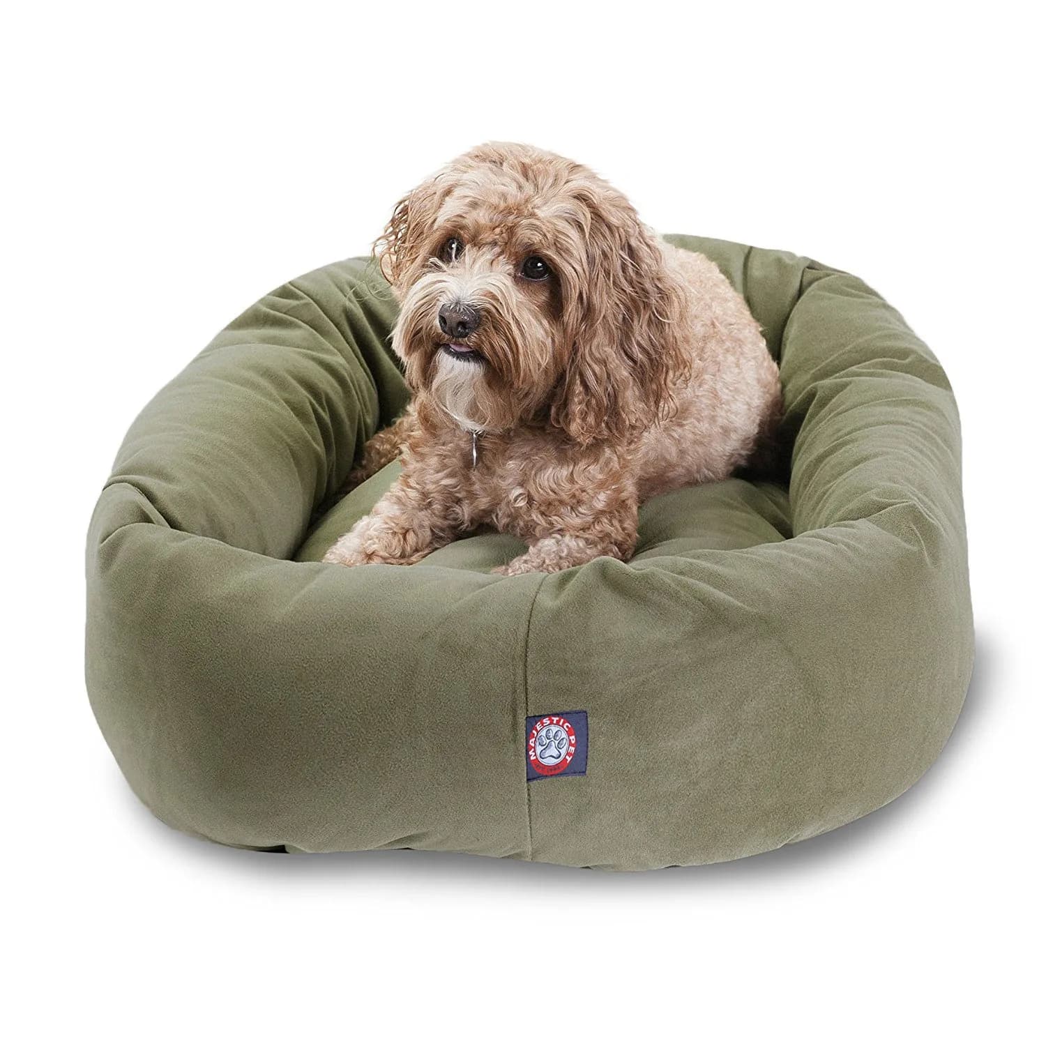 Majestic Pet Suede Calming Dog Bed, 32 Inch Medium, Round, Washable, Sage | Supportive Bolster & Elegant Design - main product image