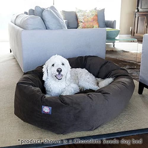 Majestic Pet Suede Calming Dog Bed, 32 Inch Medium, Round, Washable, Sage | Supportive Bolster & Elegant Design thumbnail 6
