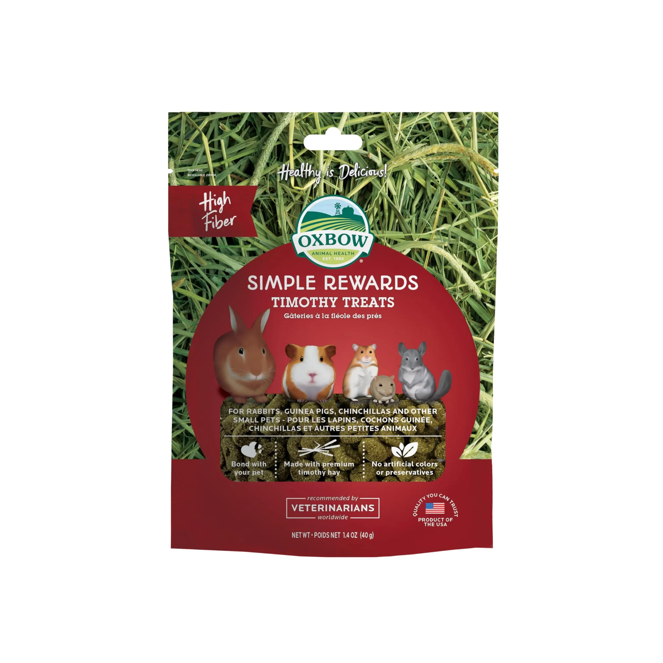 Oxbow Simple Rewards Timothy Treats for Small Pets, 1.4 oz (40g) | High-Fiber Hay Snacks for Digestive & Dental Health - main product image