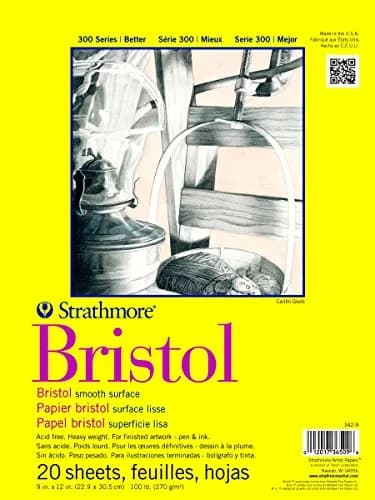 Strathmore 300 Series Bristol Pad, Smooth Surface, Tape Bound, 9x12 inches (22.86 x 30.48 cm), 20 Sheets (100lb/270gsm) | Artist Paper for Markers, Pen & Ink thumbnail 1