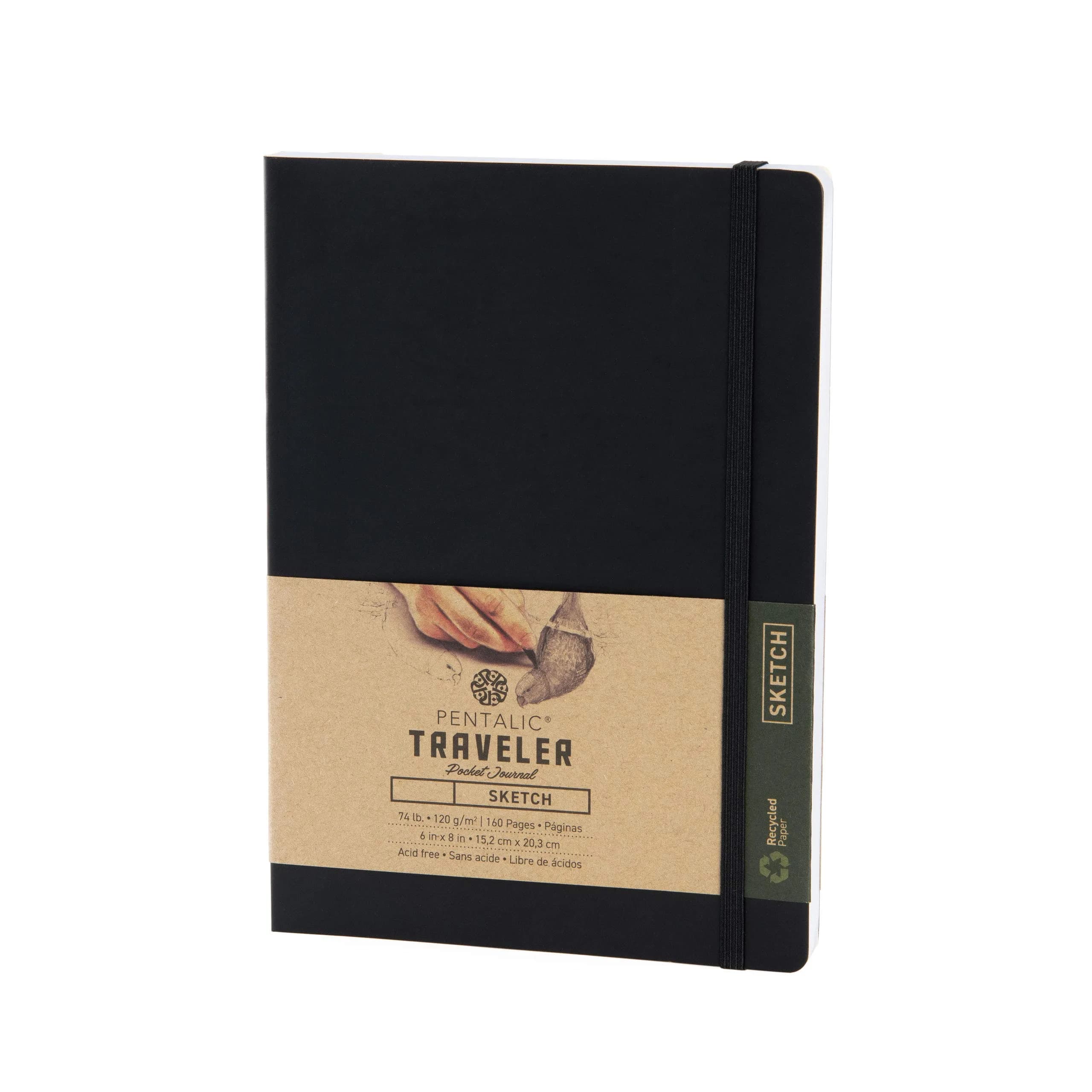 Pentalic 4" x 6" Pocket Sketchbook Traveler Journal, 160 Pages, Black | Acid-Free Paper for Artists & Students — Black