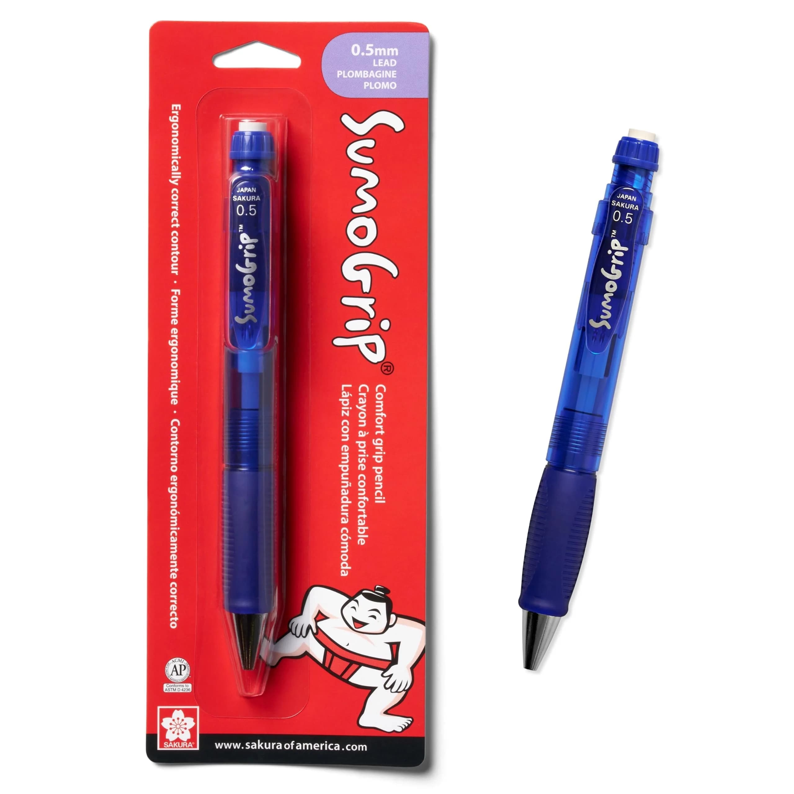 SAKURA SumoGrip Mechanical Pencil 0.9mm Clear | Comfortable Ergonomic Grip for Students — Clear Blue