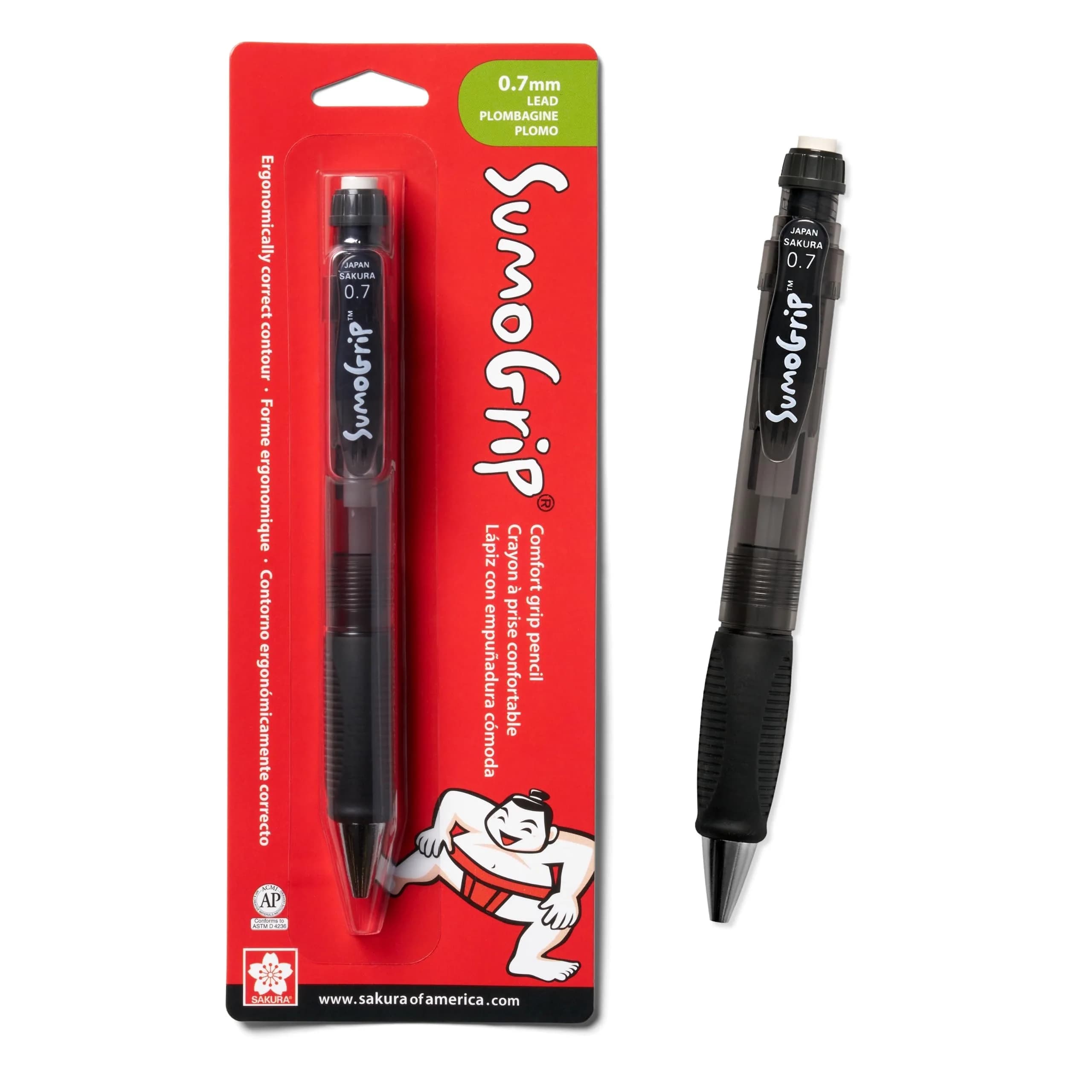 SAKURA SumoGrip Mechanical Pencil 0.9mm Clear | Comfortable Ergonomic Grip for Students — Clear Gray