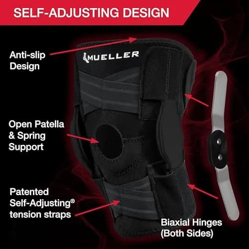 MUELLER Self Adjusting Hinged Knee Brace for Men & Women | Support & Pain Relief, Black, One Size (12"-20") thumbnail 5