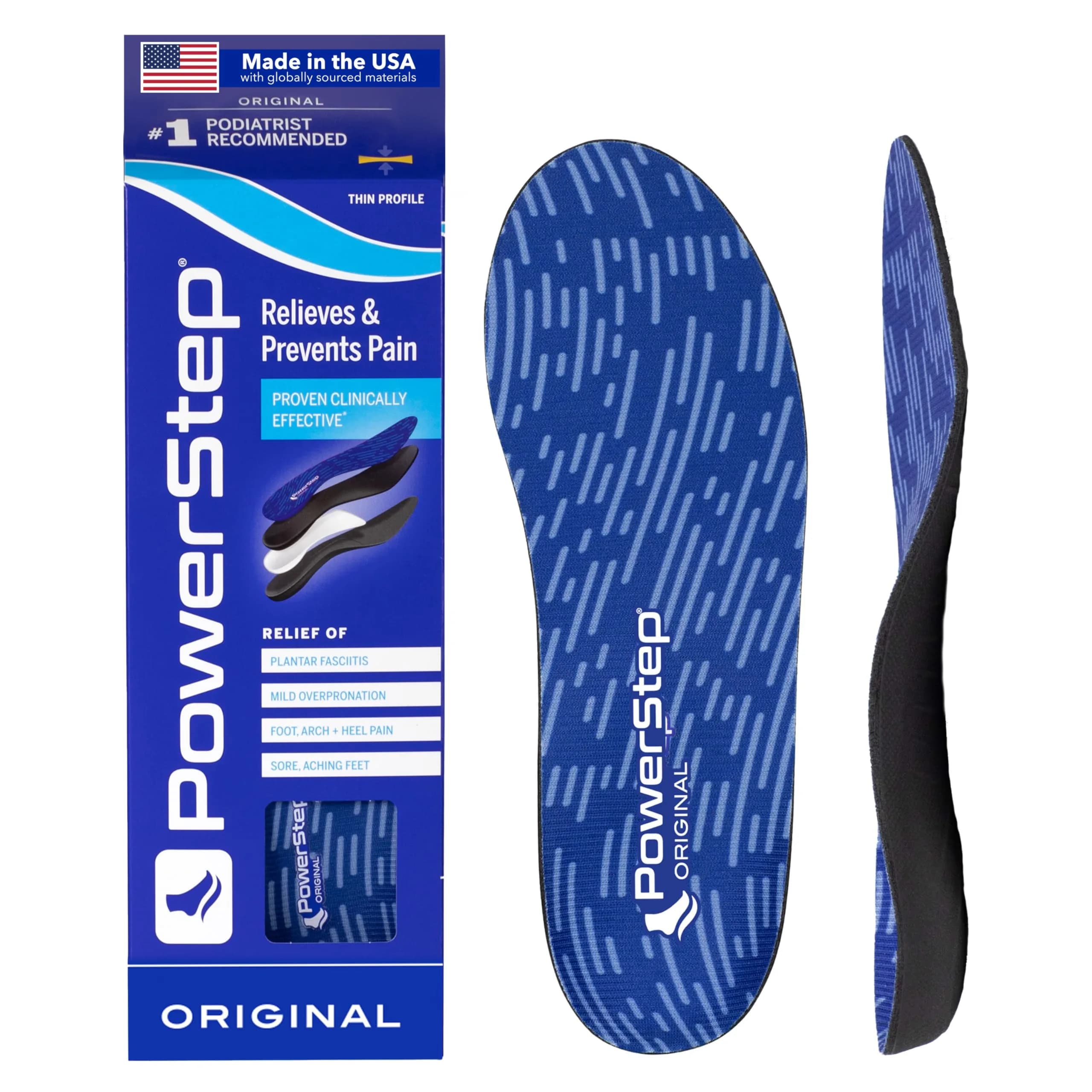 PowerStep Original Insoles | Foot & Arch Support for Plantar Fasciitis & Mild Pronation (Men's 9-9.5, Women's 11-11.5) — Blue/Black / Men's 3-3.5 / Women's 5-5.5