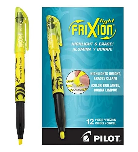 PILOT FriXion Light Erasable Highlighters, Chisel Tip, Yellow, 12-Pack | Erasable, No Bleed, Fast Drying thumbnail 1