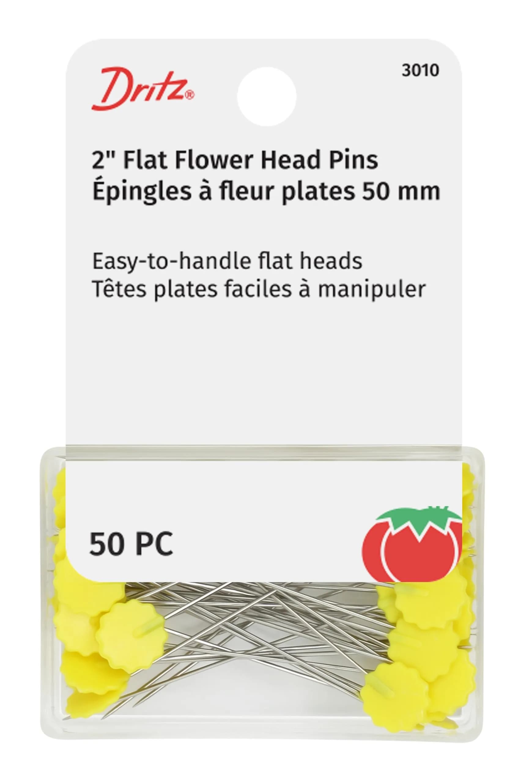 Dritz Decorative Flat Head Pins 2-Inch (50 mm) | Heart-Shaped Pins for Crafts — Yellow Flower