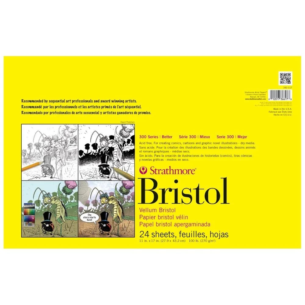 Strathmore 300 Series Bristol Paper Pad, Vellum, Tape Bound, 11x17 inches (270g/100lb) | Artist Paper for Comics, Pen & Ink — Vellum