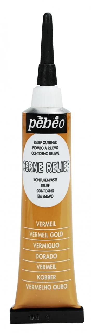 Pebeo Vitrail Cerne Relief Dimensional Paint 20ml (0.68 Fl Oz) Pale Gold | Water-Based Outliner for Glass & Metal — Vermeil Gold