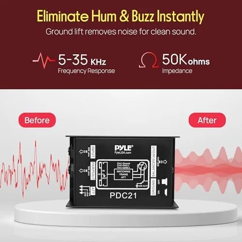 Pyle PDC21 Passive DI Box | 10.5 cm x 7.6 cm x 4.5 cm (4.1" x 3.0" x 1.8") Hum Eliminator thumbnail 5