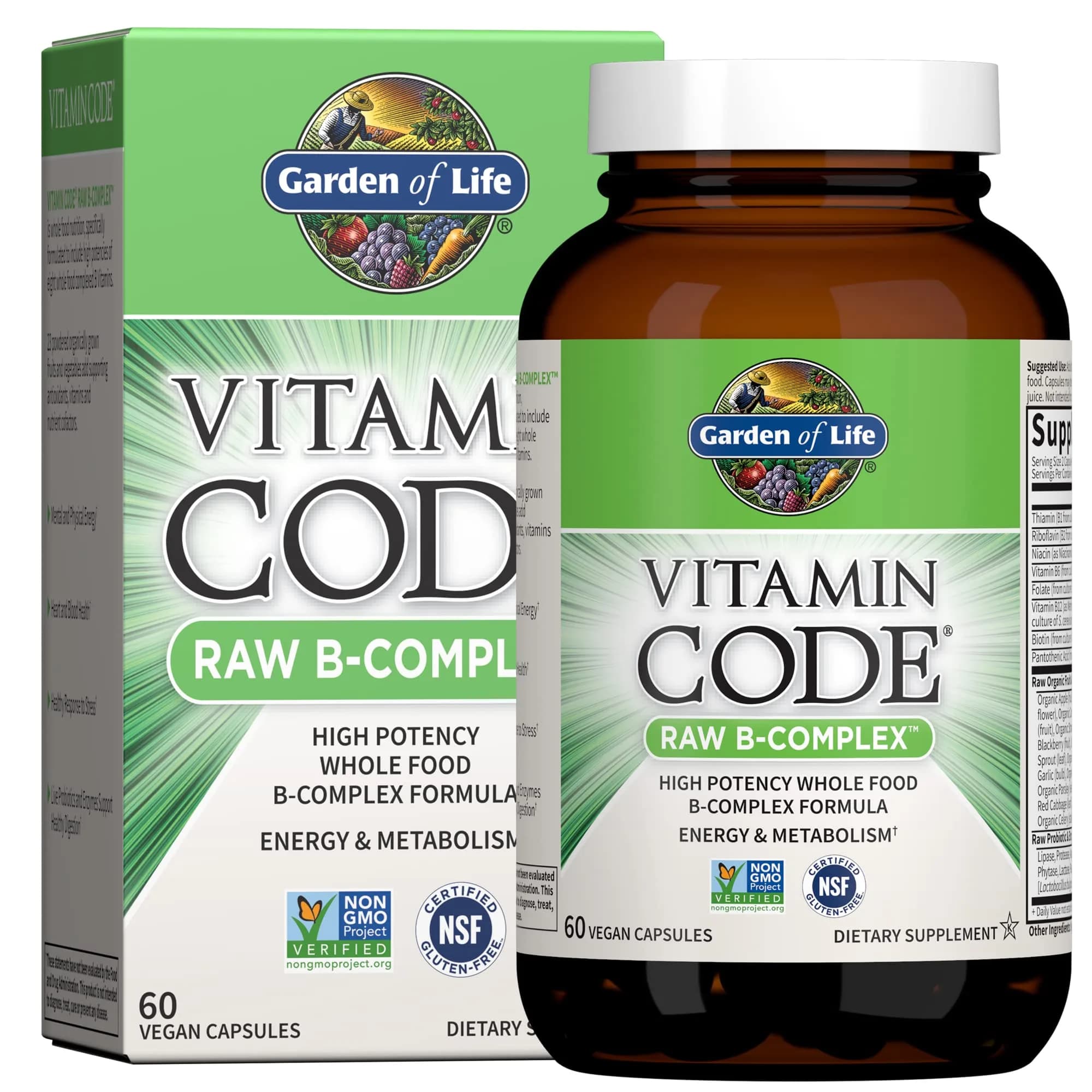 Garden of Life Vitamin Code Raw B-Complex plus Probiotics, 60ct | Supports Energy & Immunity - main product image
