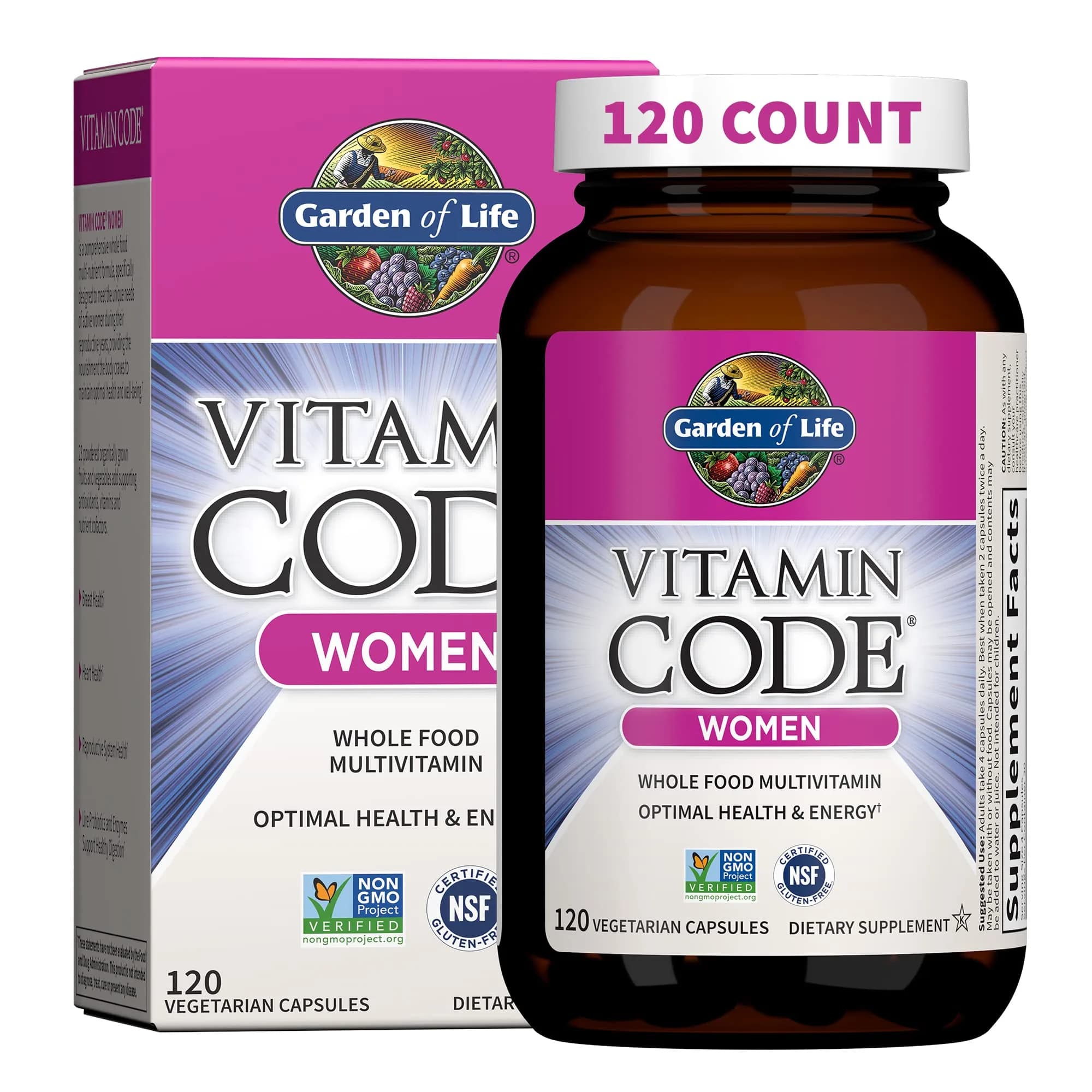 Garden of Life Vitamin Code Women's Multivitamin 120 Capsules | Gluten-Free, Whole Food Support - main product image