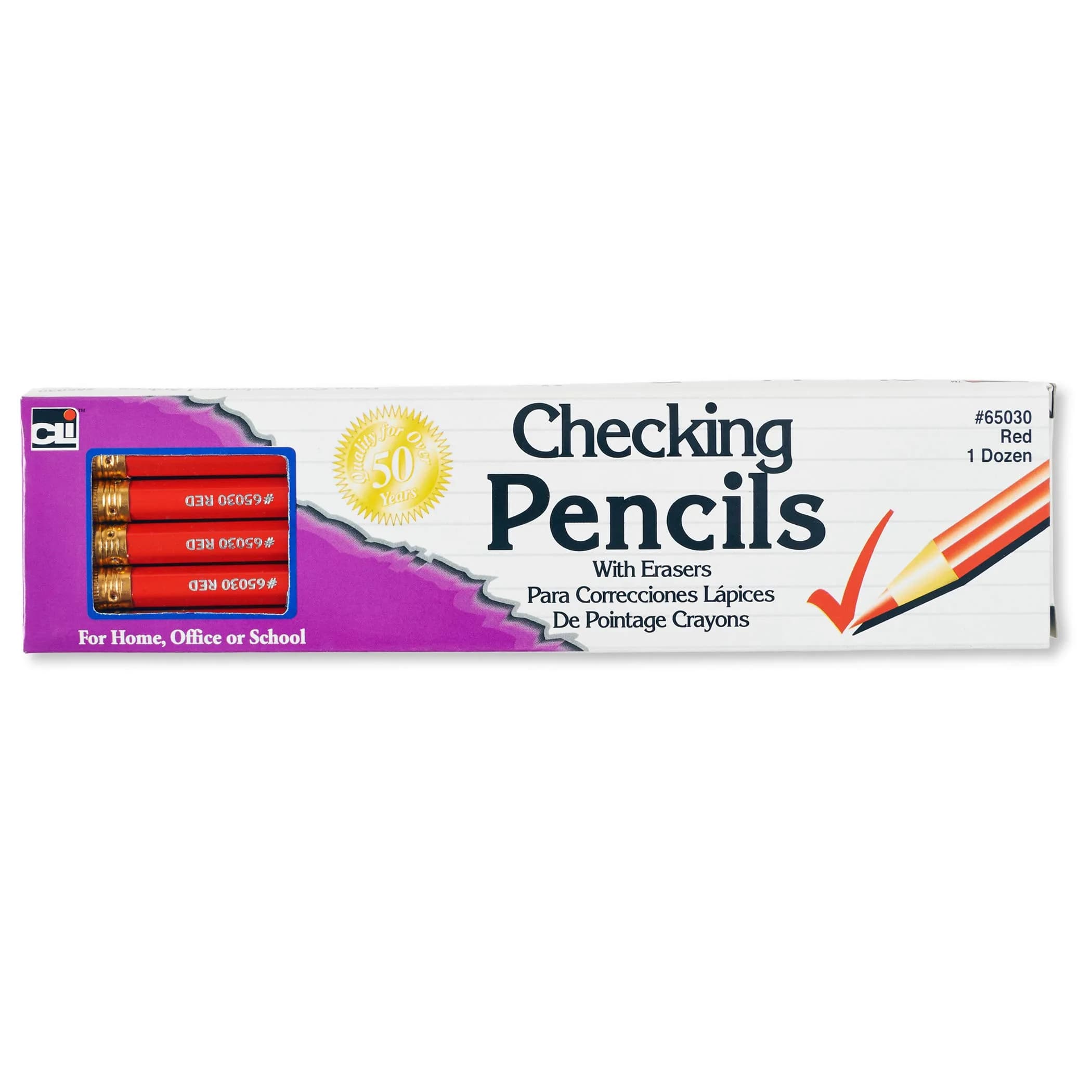 Charles Leonard Red Checking Pencils With Eraser, 12 Count (0.5mm Lead) | ASTM Certified Non-Toxic - main product image