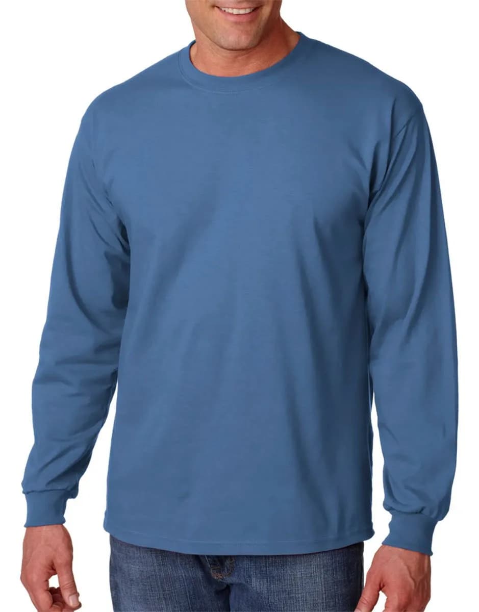 Gildan Ultra Cotton Long Sleeve T-Shirt X-Large | Classic Heavyweight Cotton for Daily Wear — Indigo Blue / Small