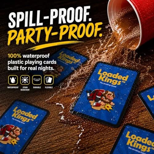 Loaded Kings Waterproof Drinking Card Game for Adults – Kings Cup Party | 54 Cards, Plastic thumbnail 4