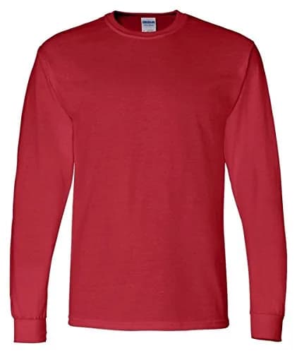 Gildan Men's 5.5 oz., 50/50 Long-Sleeve T-Shirt, Red, Small | Moisture-Wicking Cotton-Polyester Blend thumbnail 1
