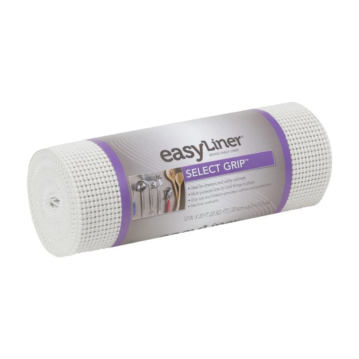 Duck EasyLiner Select Grip Shelf Liner 20 in x 24 ft | Non Slip, Non Adhesive, Surface Protection — White / 12-Inch x 20 Feet