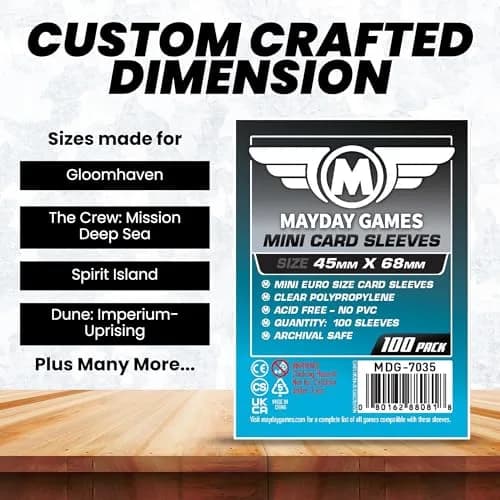 Mayday Games Mini Card Sleeve 45 mm x 68 mm | Precise Fit for Mini Cards, Archival Safe, 100 Sleeves thumbnail 3