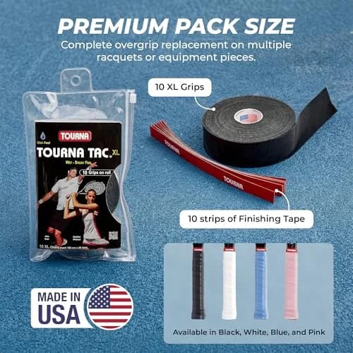 Tourna Tac 10 Pack Tacky Feel Tennis Grip, White | XL Size, 10 Grips + Tape thumbnail 2