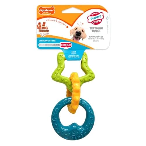 Nylabone Puppy Power Chew Teething Rings Dog Chew Toy, Bacon Flavor, Small | Durable Nylon Chew for Puppies Up to 25 lbs thumbnail 1
