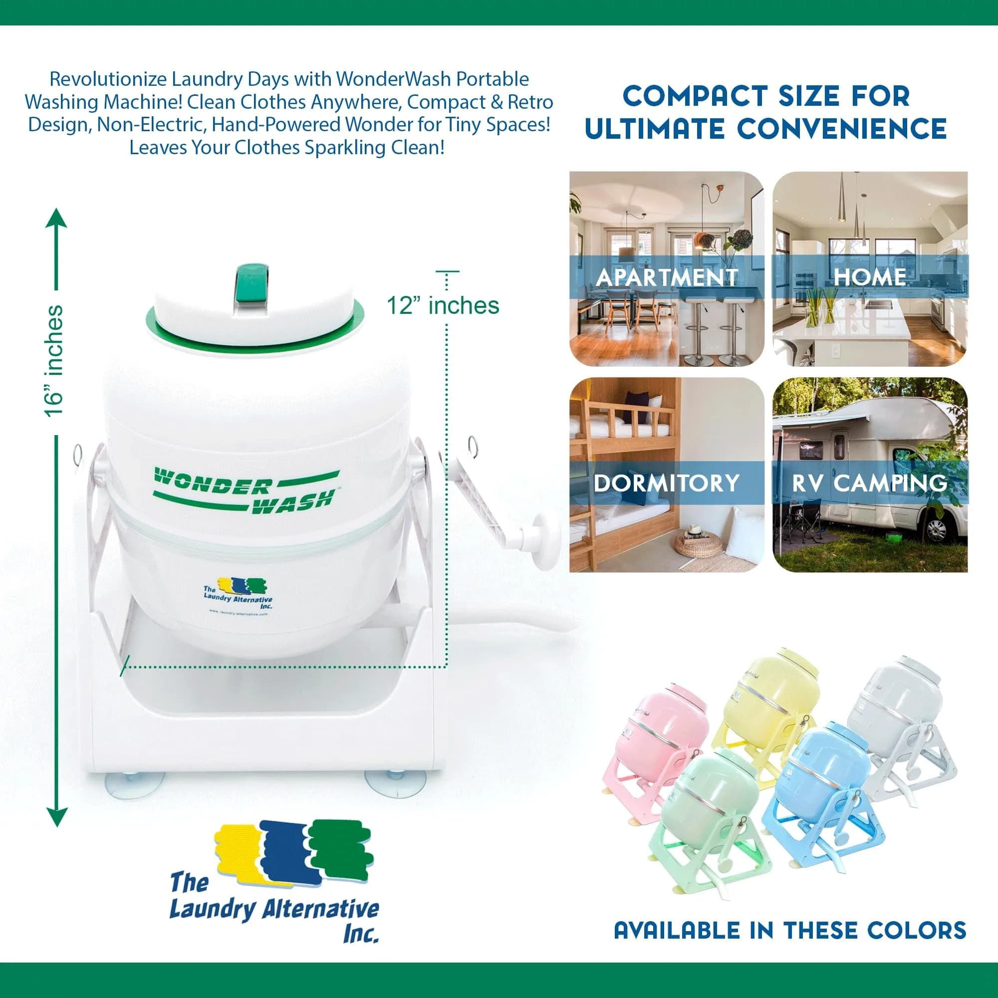 The Laundry Alternative WonderWash Manual Hand Clothes Washer (White) | Compact & Non-Electric for Apartments thumbnail 2