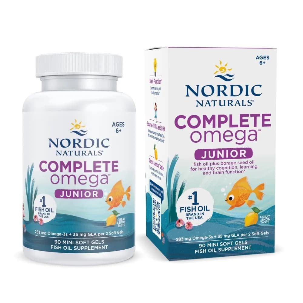 Nordic Naturals Complete Omega Jr. Kids Fish Oil Lemon 90 Mini Soft Gels | Supports Brain Function & Nervous System Health