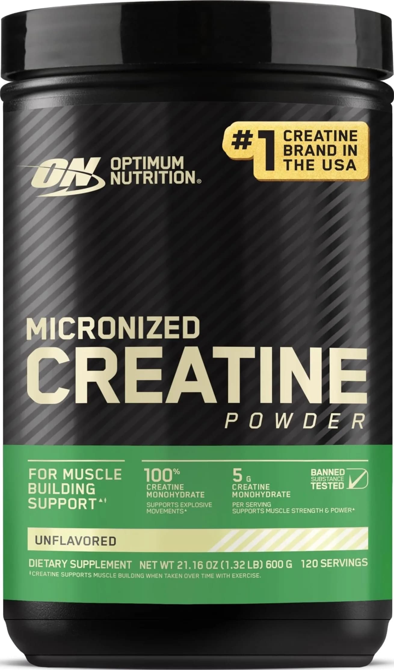 Optimum Nutrition Micronized Creatine Monohydrate Powder 600g (1.32 lb) | Supports Strength & Recovery - main product image