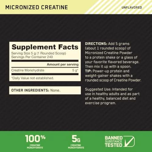 Optimum Nutrition Micronized Creatine Monohydrate Powder 240 Servings (1.2 kg) | Supports Strength & Recovery thumbnail 2
