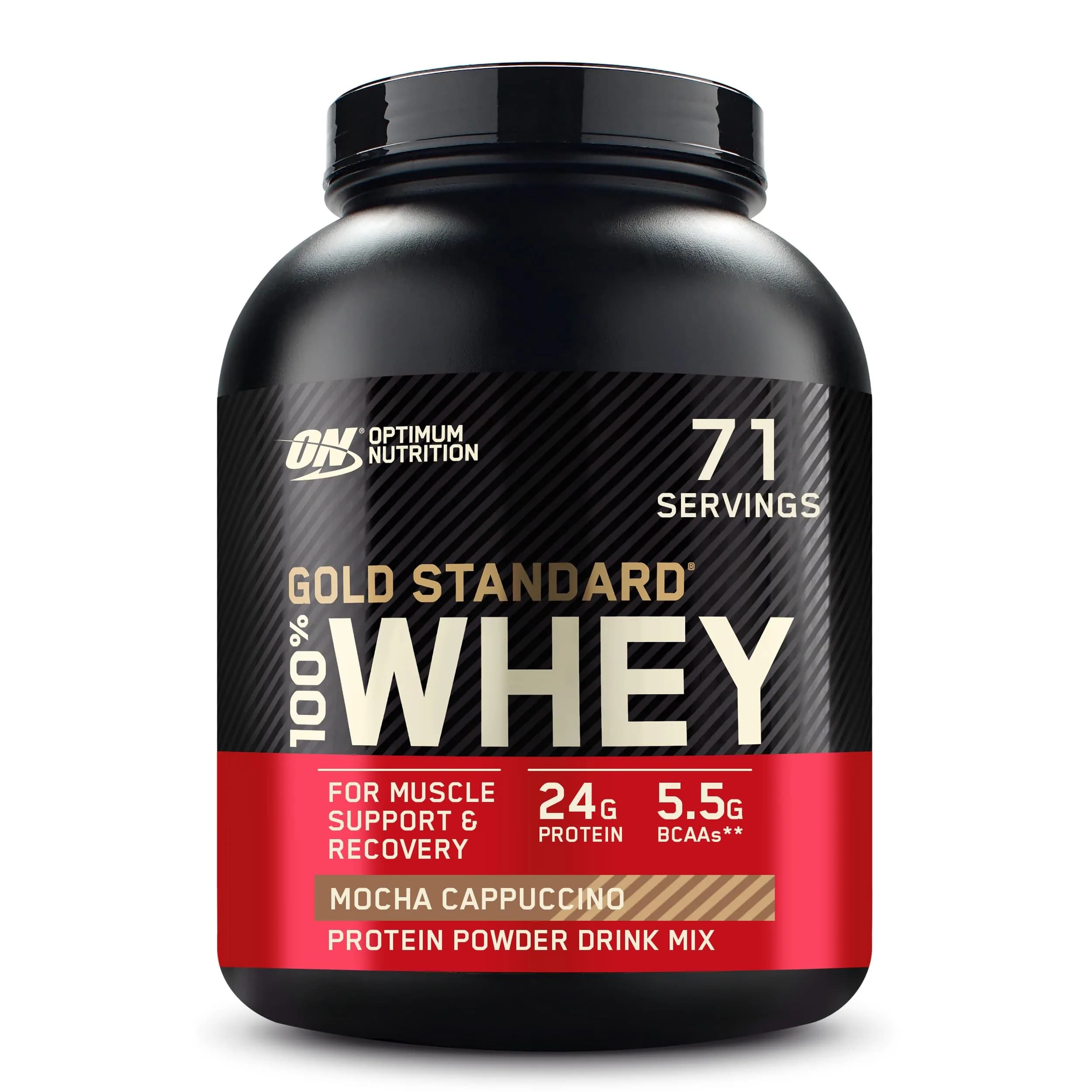 Optimum Nutrition Mocha Cappuccino protein powder tub Whey concentrate 71 servings