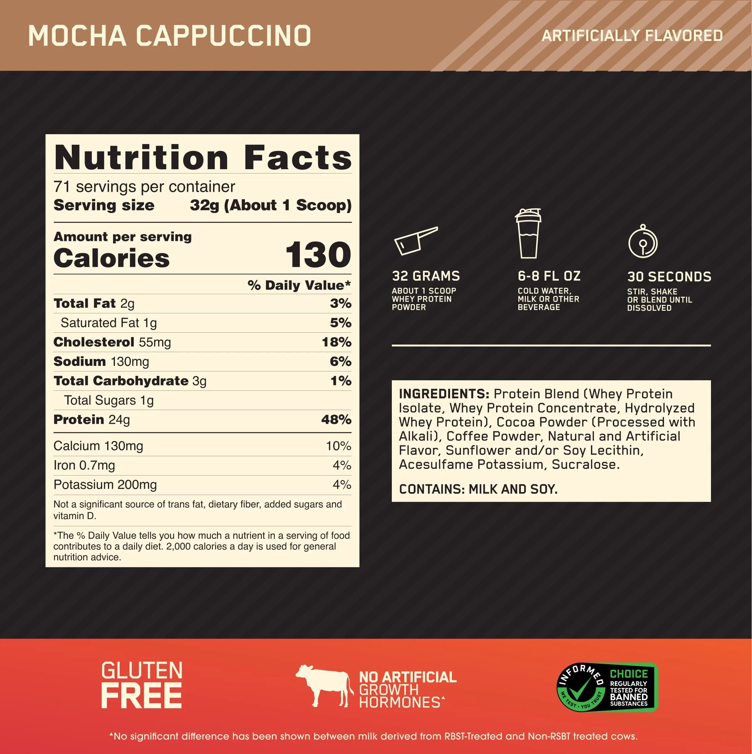 Optimum Nutrition Gold Standard 100% Whey Protein Powder Mocha Cappuccino 5lb | High Protein for Muscle Support thumbnail 3