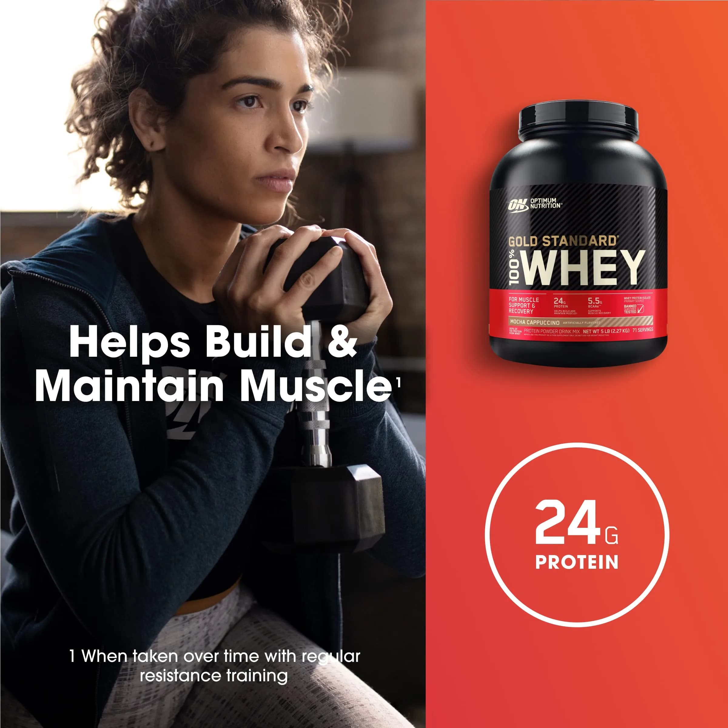 Optimum Nutrition Gold Standard 100% Whey Protein Powder Mocha Cappuccino 5lb | High Protein for Muscle Support thumbnail 4