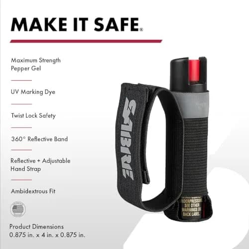 SABRE Runner Pepper Gel Spray for Running, Walking & Personal Safety | 0.67 Fl Oz | Focused Stream, 16 ft Range, Reflective Strap thumbnail 2
