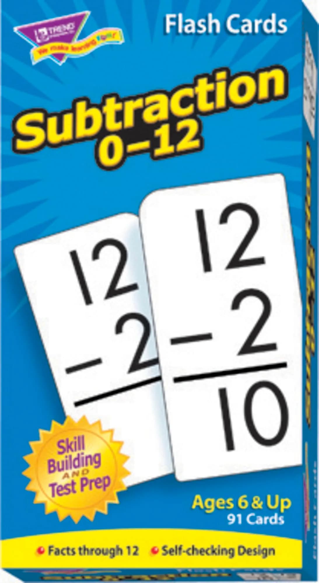 Trend Enterprises Subtraction 0-12 Skill Drill Flash Cards 91 Count | Self-Checking Math Learning Cards for Ages 6-7