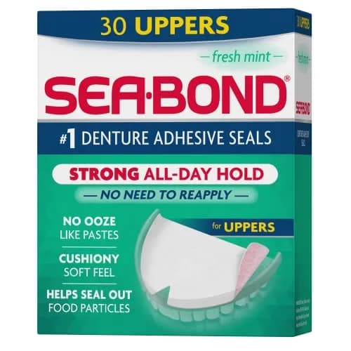Sea-Bond Fresh Mint Denture Adhesive Seals for Uppers, 30 Count (1 Pack) | Zinc-Free All-Day Hold thumbnail 1