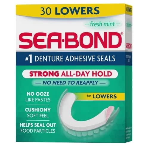 Sea-Bond Secure Denture Adhesive Seals Fresh Mint Lowers 30 Count (85g/3oz) | Zinc-Free All-Day Hold thumbnail 1