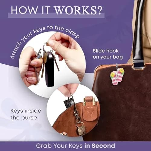Finders Key Purse Women’s Bag Charm Key Finder, Car Keychain Hook, Cute Purse Organizer & Tote Bag Accessories, Gifts for Mom - Striped Flip Flops thumbnail 6