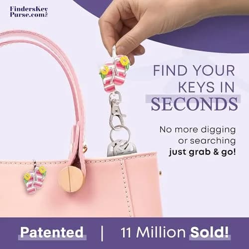 Finders Key Purse Women’s Bag Charm Key Finder, Car Keychain Hook, Cute Purse Organizer & Tote Bag Accessories, Gifts for Mom - Striped Flip Flops thumbnail 3